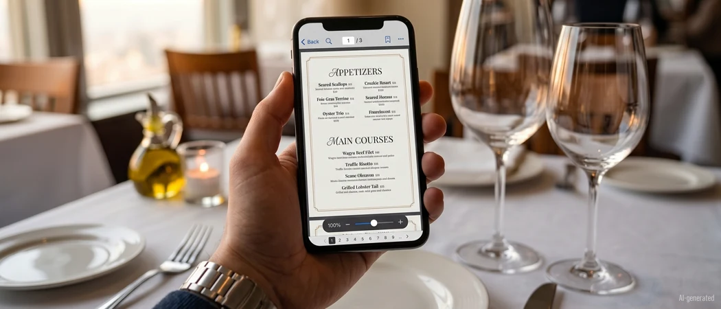 Digital menu with menuQR on a smartphone — guest scans QR code