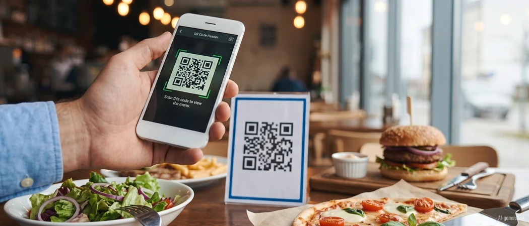 QR code in a restaurant — guest scans menuQR digital menu with smartphone