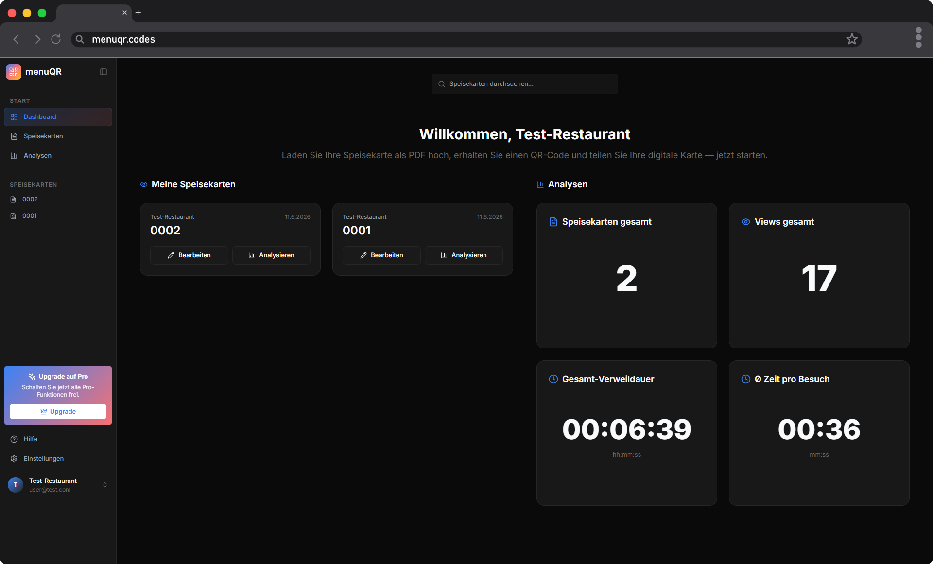 menuQR Dashboard