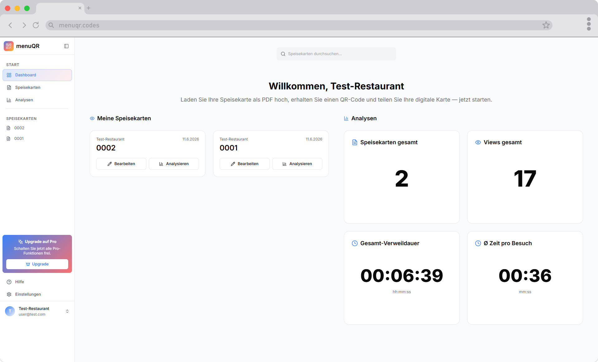 menuQR Dashboard